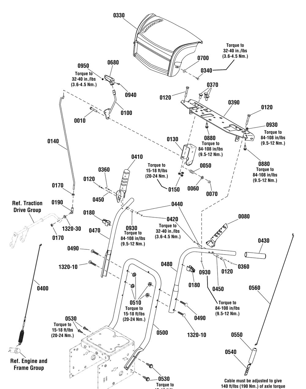 Handles And Controls Group Diagram and Parts List for 1696226-00-CL61750R  Briggs and Stratton Snow Blower